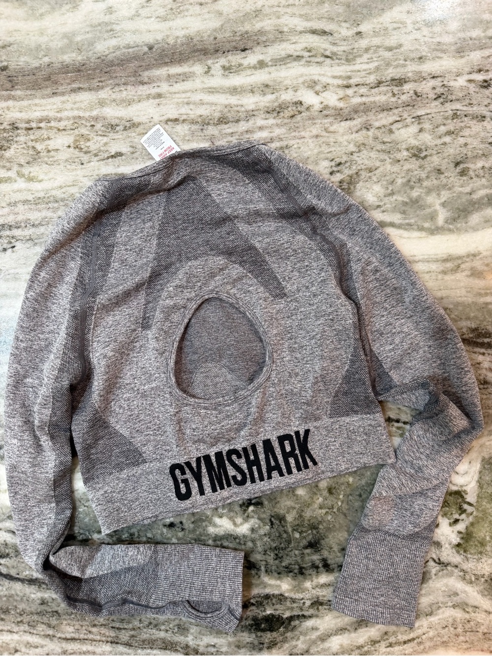 Gymshark Heather Gray Cropped Long Sleeve Top with Back Cutout